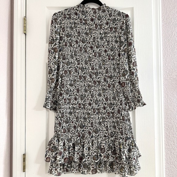 Veronica Beard Farha Dress Mini Short 3/4 Long Sleeve Floral Smocked Ruffle Sz 2